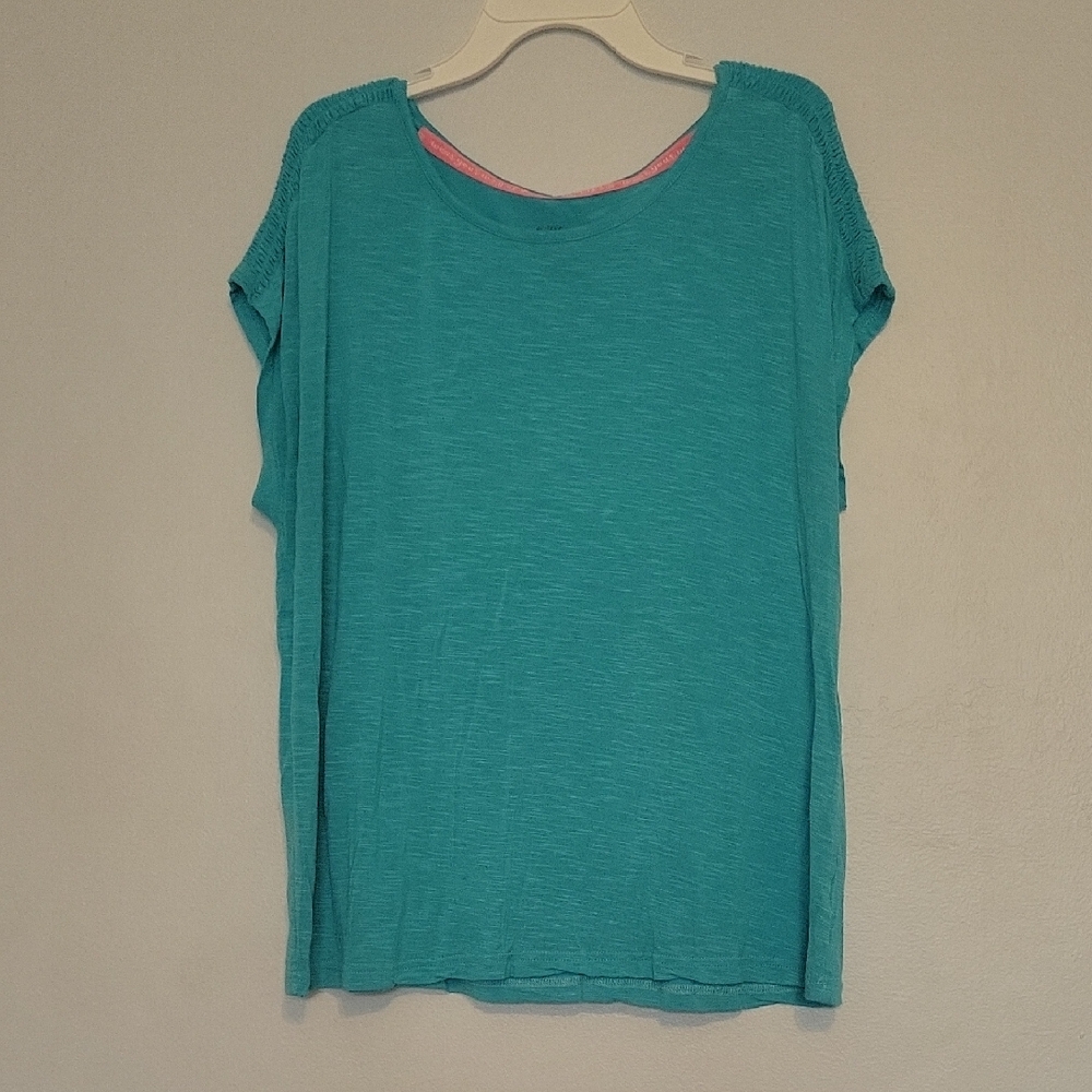 Muk Luks Teal Short Sleeve Women's Top